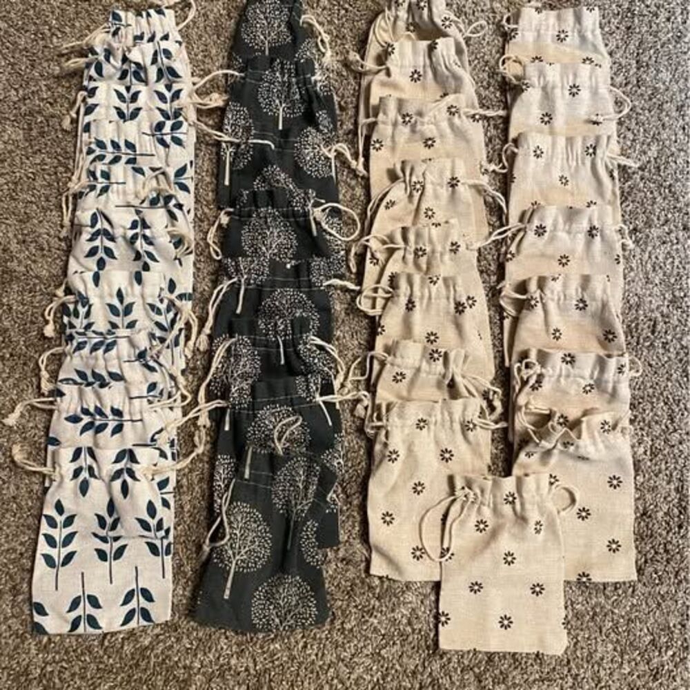 Organic Cotton and Muslin Reusable Single Drawstring Bags 4x5.25” - 34 Pouches